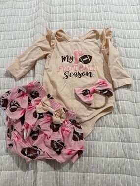 SHEIN Pink and Beige 'My 1st Football Season' Girls Matching Set